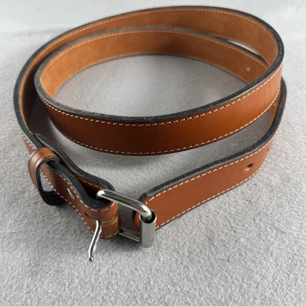 Hanks “The Gunner” Stitched Leather Belt Sz 56 Brown Full Grain USA Heavy Duty